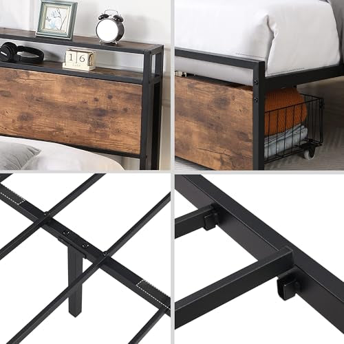 Queen Bed Frame with Headboard & Charging Station, Upholstered, 2 Storage Drawers, White T9445