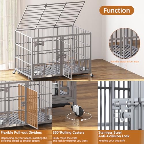 aboxoo 42/48 inch Heavy Duty Metal Dog Crate for Large Dogs with Wheels and Tray M5685