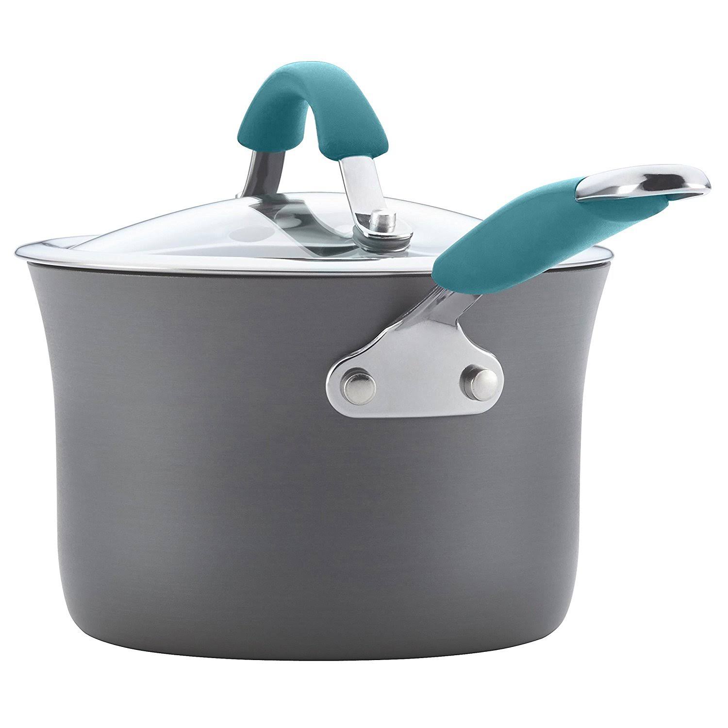 Rachael Ray Cucina 12-Piece Cookware Set, Gray with Agave Blue Handles I3082