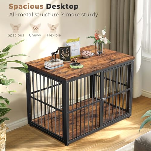 43'' Dog Crate Furniture with 3 Doors, XL Wooden End Table for Medium to Large Dogs M2208