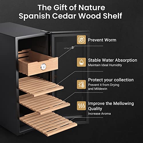 KingChii 16L Electric Cigar Humidor Cabinet with Temperature Control and Spanish Cedar Shelves H300