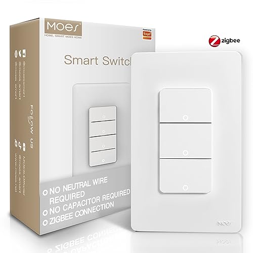MOES Zigbee Smart Switch, No Neutral Wire, Single Pole, Works with Alexa & Google Assistant V385606