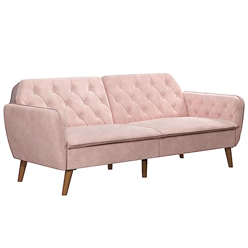 Novogratz Tallulah Memory Foam Futon Convertible Couch, Camel Faux Leather F5939