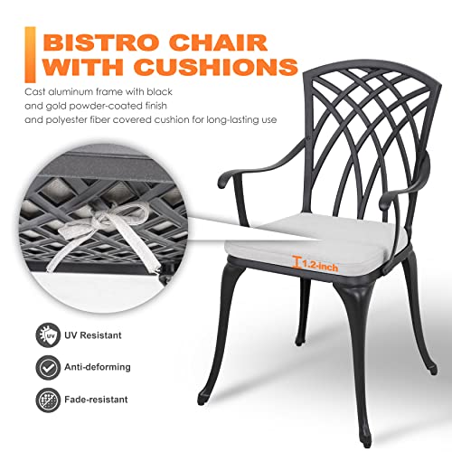 NUU GARDEN 3 Piece Cast Aluminum Bistro Set with Umbrella Hole, Black N80118