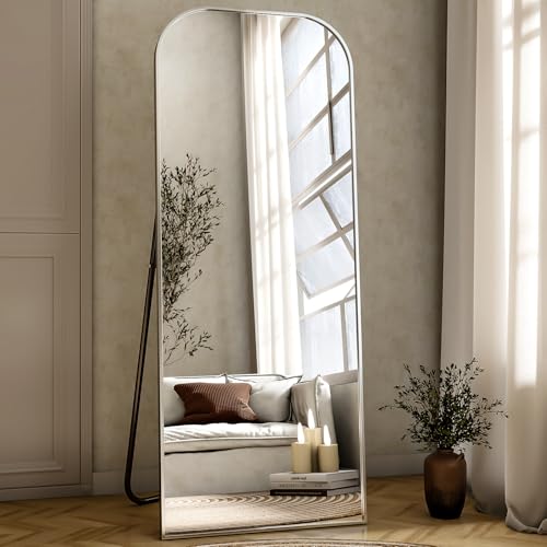 Full Length Mirror 56x21 Inch Arched Floor Standing Wall Mountable Black J48657
