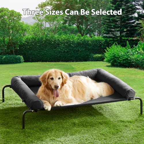 Cooling Elevated Dog Bed for Large Dogs, Waterproof Raised Cot with Headrest, Grey W43220