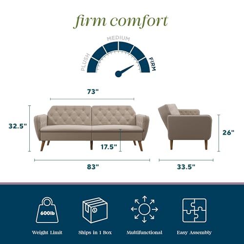 Novogratz Tallulah Memory Foam Futon Convertible Couch, Camel Faux Leather F5939