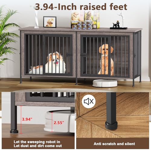 EasyCom XL Wooden Dog Crate Furniture for Medium and Large Breeds, 2 Doors A673
