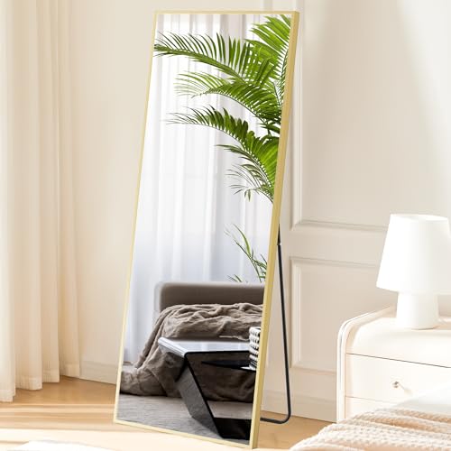 Sweetcrispy 64"x21" Arched Full Length Mirror, Standing or Leaning, Gold U4556