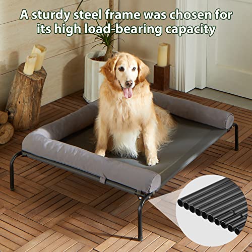 Cooling Elevated Dog Bed for Large Dogs, Waterproof Raised Cot with Headrest, Grey W43220