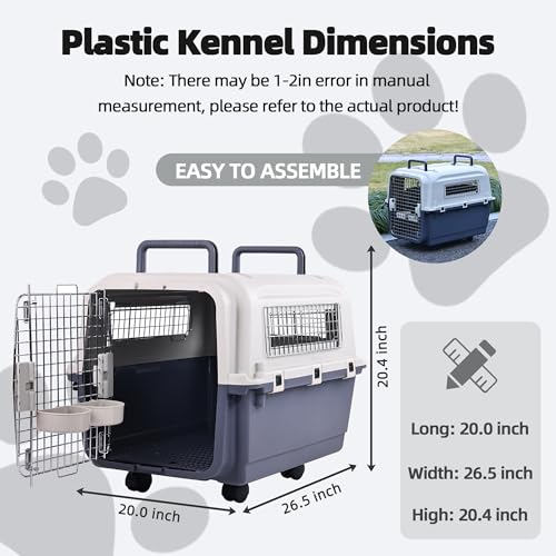Plastic Dog Crate with Rolling Wheels, Airline Approved, Medium S135464