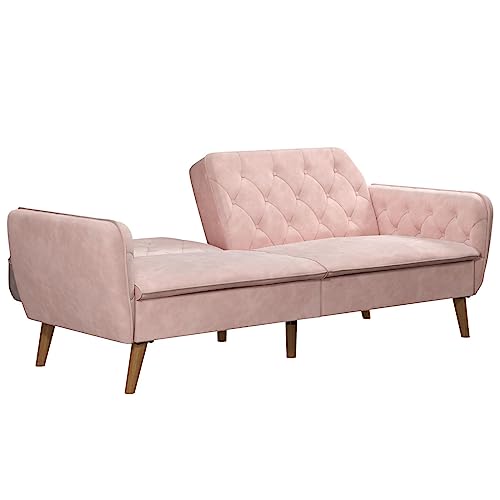 Novogratz Tallulah Memory Foam Futon Convertible Couch, Camel Faux Leather F5939