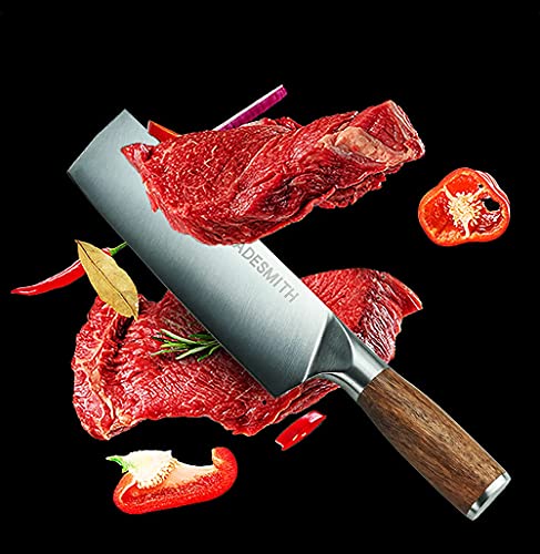 BLADESMITH Meat Cleaver Bone Chopper Knife, 6.3'' Stainless Steel Blade with Pear Wood Handle Q434