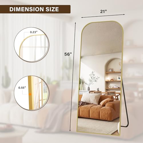 Full Length Mirror 56x21 Inch Arched Floor Standing Wall Mountable Black J48657