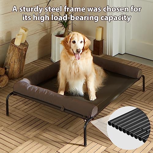 Cooling Elevated Dog Bed for Large Dogs, Waterproof Raised Cot with Headrest, Grey W43220