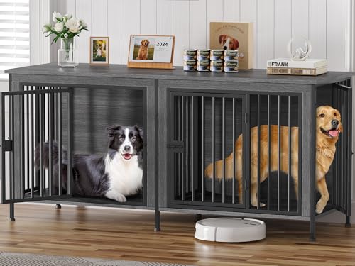 EasyCom XL Wooden Dog Crate Furniture for Medium and Large Breeds, 2 Doors A673
