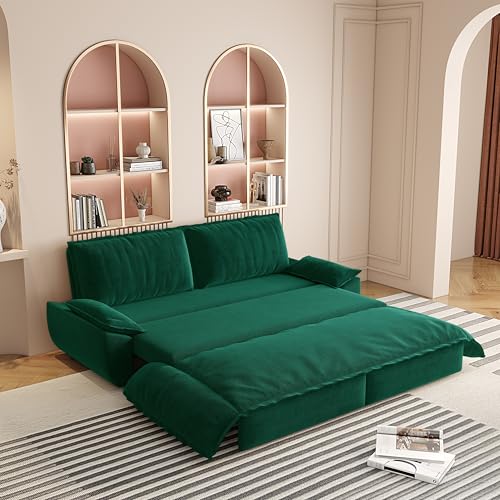 Queen Size Futon Sofa Bed with 2 Pillows, Blue V9731