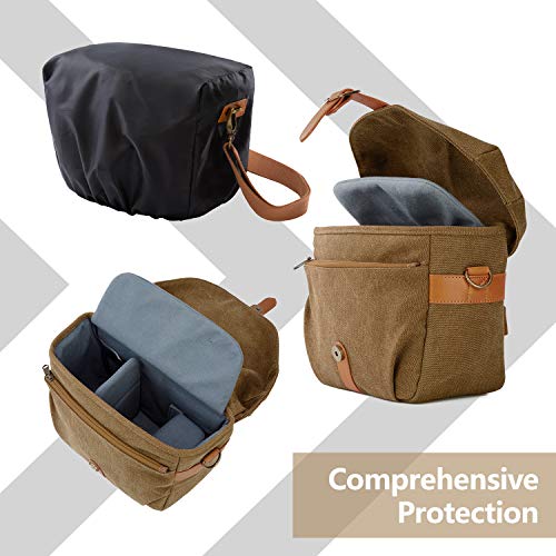 BAGSMART Canvas Crossbody Camera Bag with Rain Cover, Khaki U43920