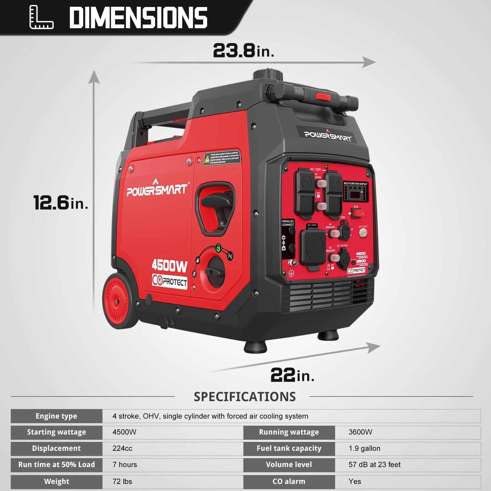 PowerSmart PS5045CE Portable Inverter Generator 4500W B91907