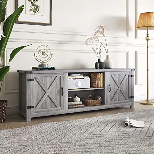 YESHOMY Modern Farmhouse TV Stand for TVs up to 65 Inch, Gray Wash O551446