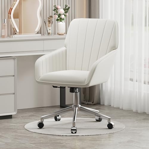 Velvet Home Office Chair with Gold Base, Swivel Desk Chair with Wheels (Cream) Z435471