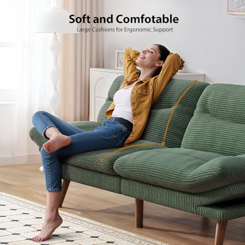 Pipishell Convertible Futon Sofa Bed, 66" Corduroy, Grey L81220