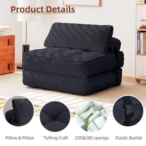 GYUTEI Folding Sofa Bed Convertible Sleeping Chair with Corduroy Fabric, Grayish Blue E807