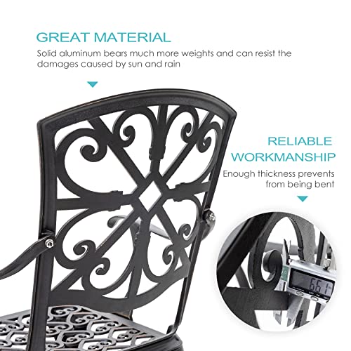 NUU GARDEN 3 Piece Cast Aluminum Bistro Set with Umbrella Hole, Black N80118