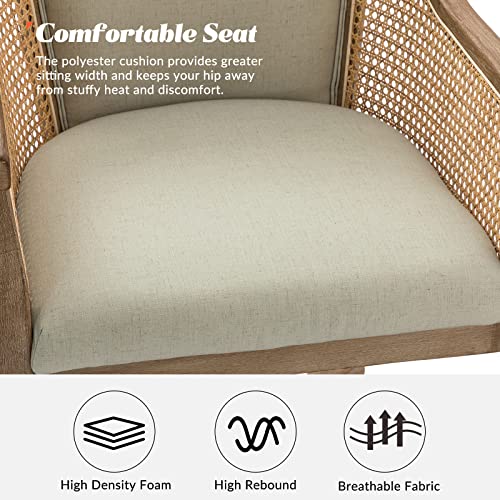 HULALA HOME Rattan Desk Chair, Upholstered Swivel Office Chair with Armrest, Ivory Z2505