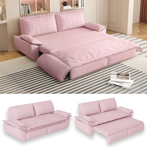 Queen Size Futon Sofa Bed with 2 Pillows, Blue V9731