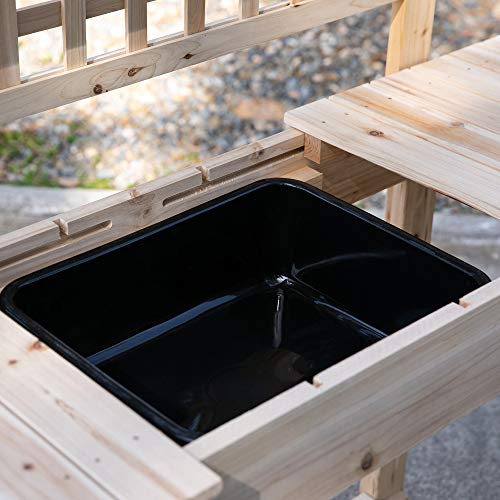 Outsunny Wooden Potting Bench Table with Sliding Tabletop and Storage Shelf M52235