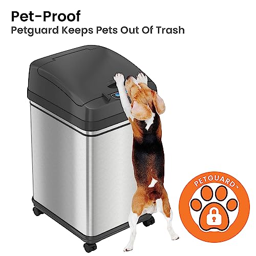 iTouchless 13 Gallon Stainless Steel Automatic Kitchen Trash Can with Lid and Odor Filter G12862