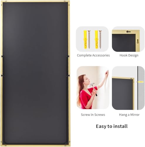 Koonmi Large Full Length Mirror with Stand, Aluminum Alloy Frame, Black G7504