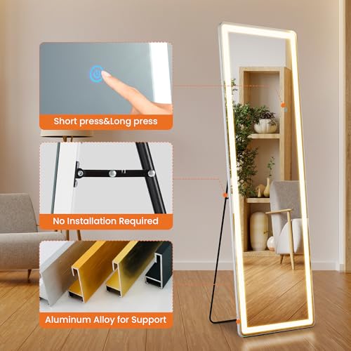 Arched Full Length Mirror with LED Lights, 60"x16" Floor Mirror with Stand T719302