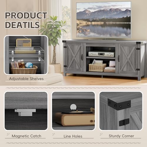YESHOMY Modern Farmhouse TV Stand for TVs up to 65 Inch, Gray Wash O551446