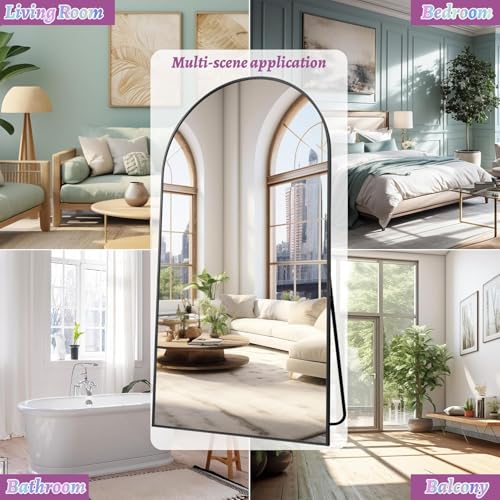 Arched Full Length Floor Mirror 76"x34" Black Freestanding I957