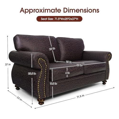 Mid-Century 3-Seater Sofa with Rivet Design, Removable Cover and Solid Wood Frame I150