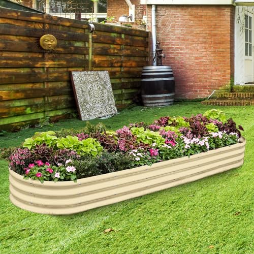 Land Guard 8ft Galvanized Raised Garden Bed Kit, Oval Metal Outdoor Planter Box, Silver D8675