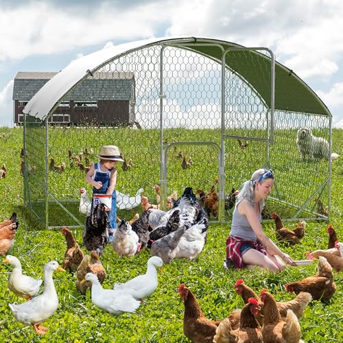 Large Metal Chicken Coop Walk-in Poultry Cage with Waterproof Cover, Double Lockable Doors X5588