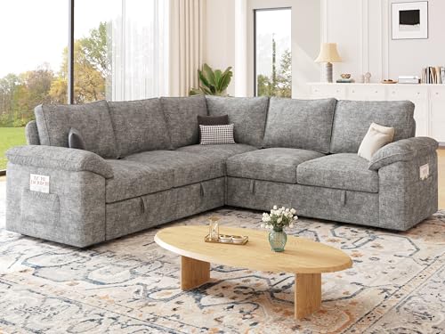 108 Inch U-Shaped Sectional Sleeper Sofa with Pull Out Bed, Dark Grey J60928