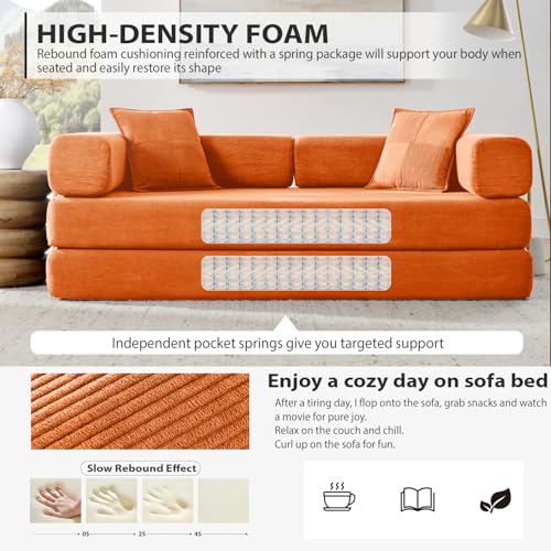 4-in-1 Folding Convertible Sofa Bed, 78 Inch Corduroy Loveseat Sleeper, Beige Y504328