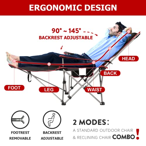 YSSOA Removable Footrest Reclining Camping Chair, Black J500901
