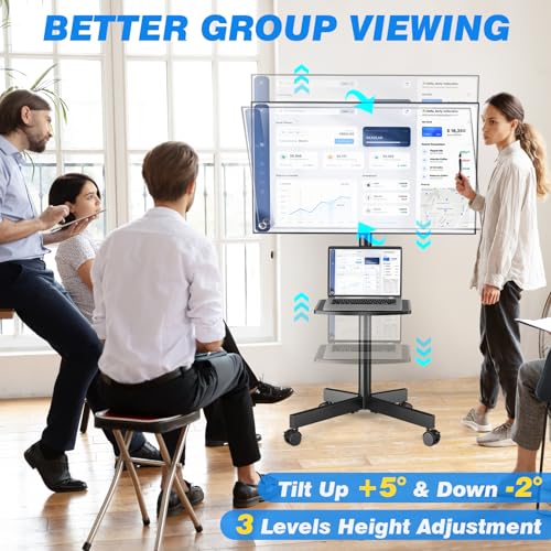 Rfiver Mobile TV Cart for 23-60 Inch LCD LED Flat Panel Curved Screen TVs, Height Adjustable Rolling Stand, Max VESA 400x400mm N1572