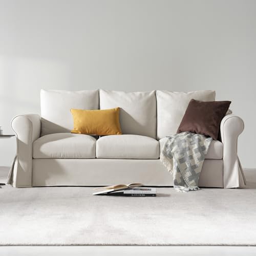 Classic 3 Seater White Slipcovered Sofa with Rolled Arm C52519