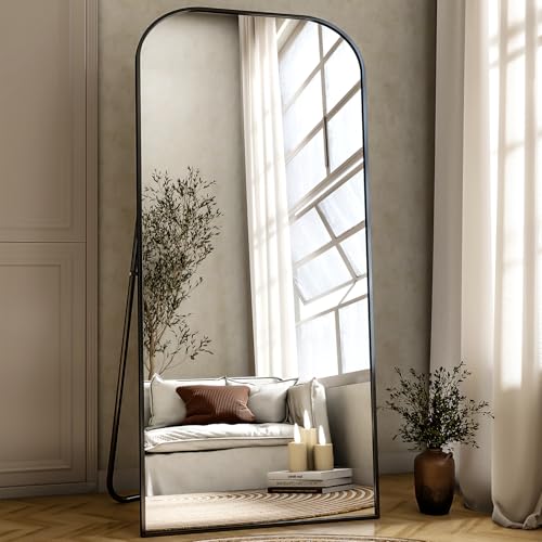 Full Length Mirror 56x21 Inch Arched Floor Standing Wall Mountable Black J48657