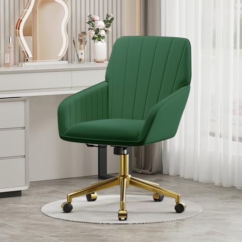 Velvet Home Office Chair with Gold Base, Swivel Desk Chair with Wheels (Cream) Z435471