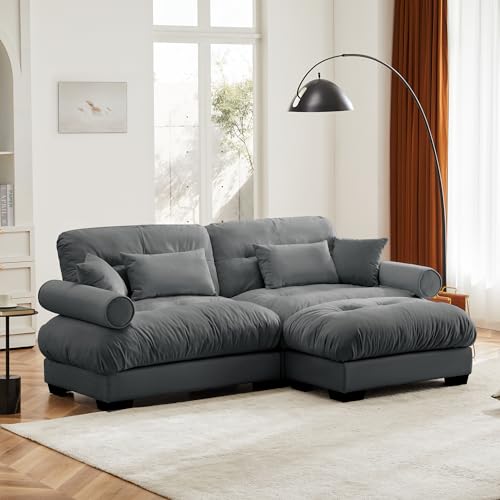 130" Modular Sectional Sofa with Movable Ottoman, Velvet Upholstered, Green Y4976
