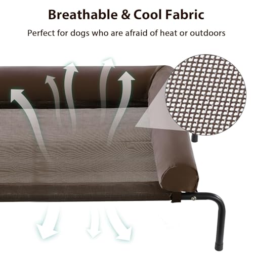 Cooling Elevated Dog Bed for Large Dogs, Waterproof Raised Cot with Headrest, Grey W43220