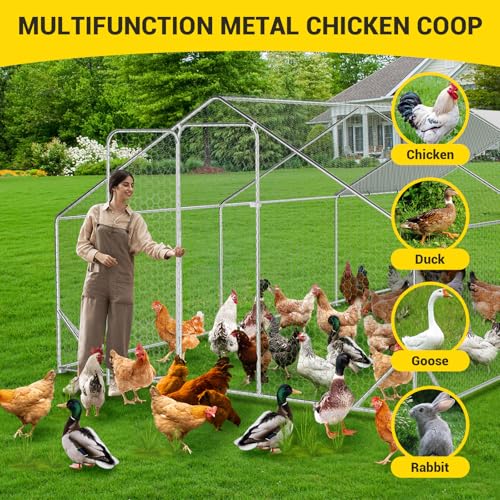 Large Metal Chicken Coop Walk-in Poultry Cage with Waterproof Cover, Double Lockable Doors X5588