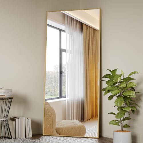 Koonmi Large Full Length Mirror with Stand, Aluminum Alloy Frame, Black G7504